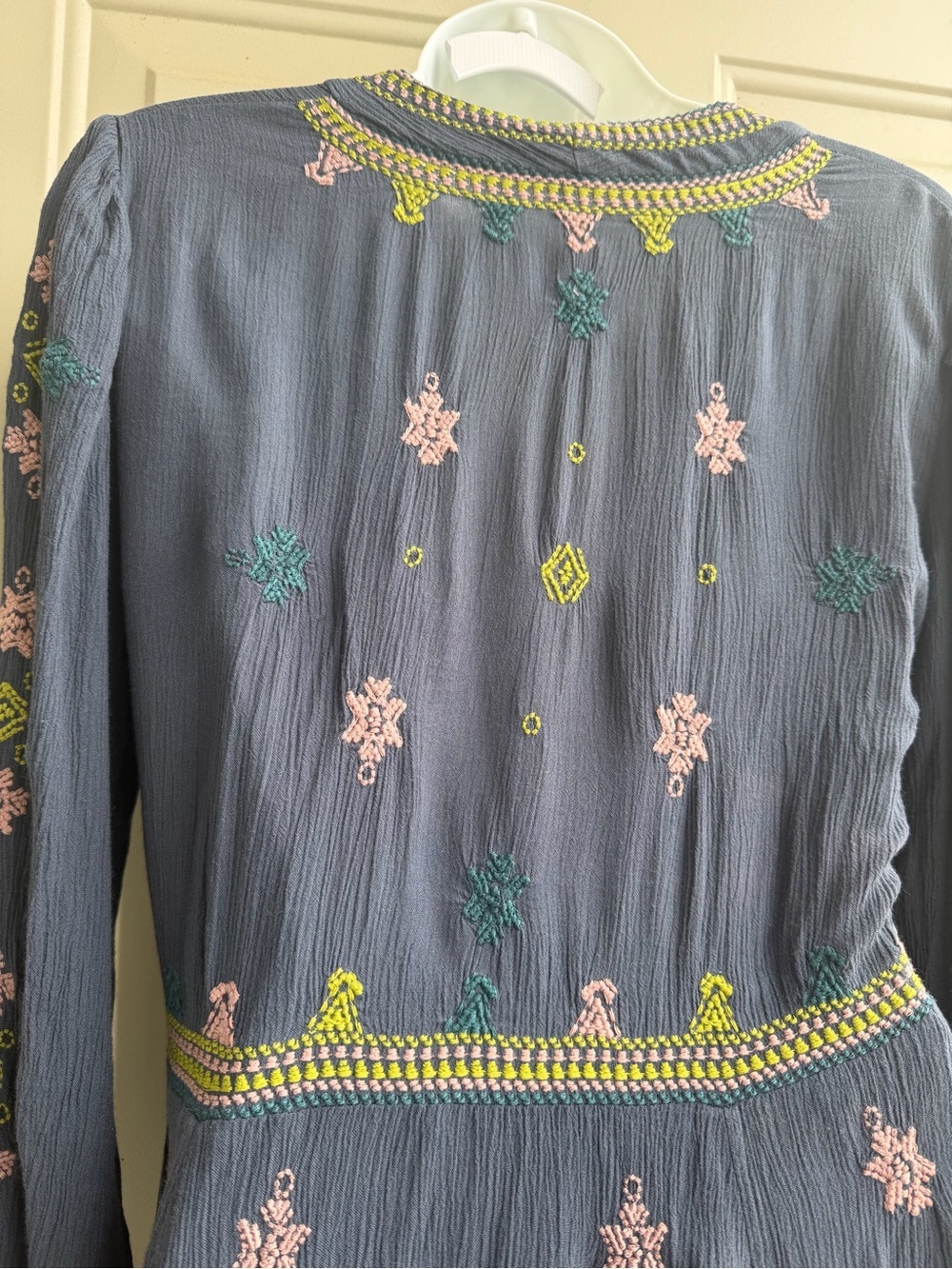 Free People Stargazer Mini Dress Size S Blue Embroidered Boho Tunic Cottagecore - Picture 8 of 11